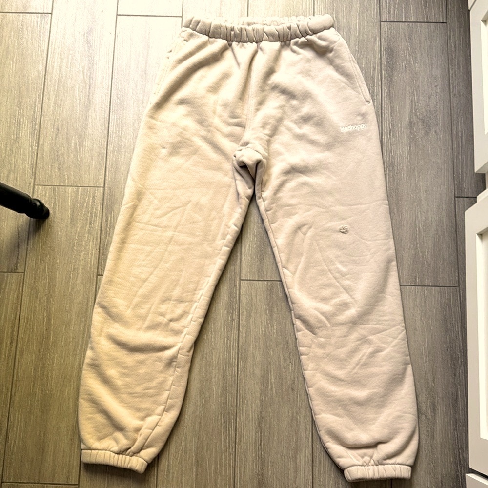 Designer Malibu Mad Happy classic sweatpants medium tan LA new $150 !